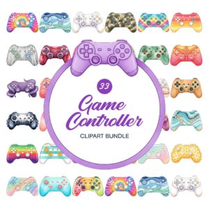 Tropical Watercolor Game Controller Clipart Bundle – Cute Gamer PNGs for Birthday Invitations & Crafts
